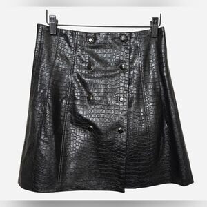Vintage Y2K Industry Croc Faux Leather Black Mini Skirt Size 2 Glam Streetwear
